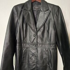 Vintage‎ Colebrook Classic Womens L Black Leather Long Coat Jacket G-III Apparel